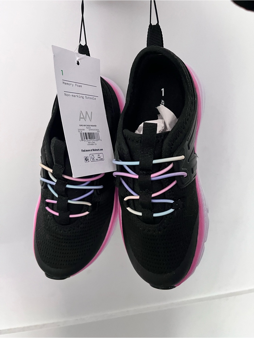 Girls Black Athletic Sneakers with Pink Accent